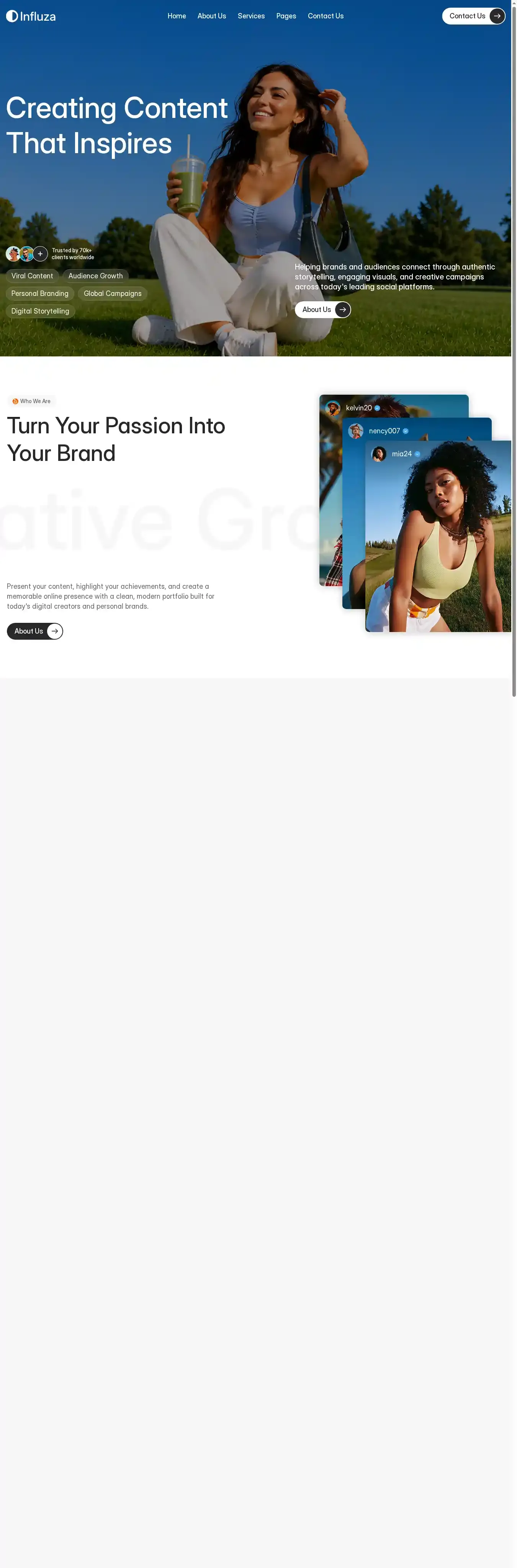 Influza home page on desktop