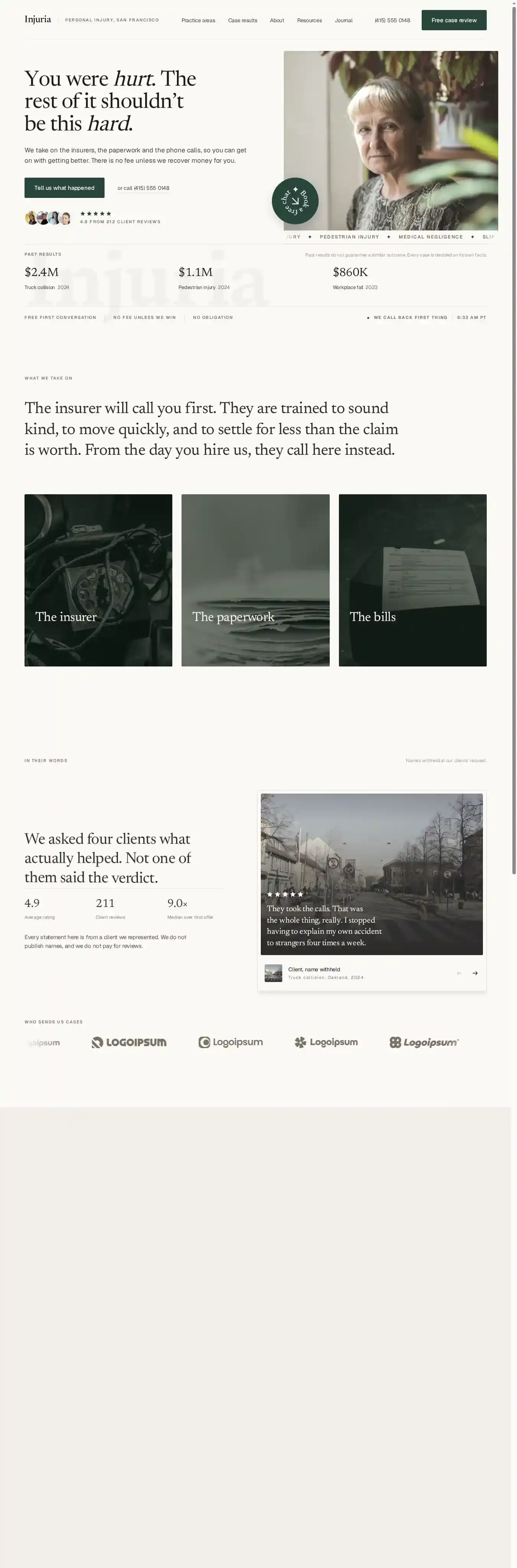 Injuria home page on desktop
