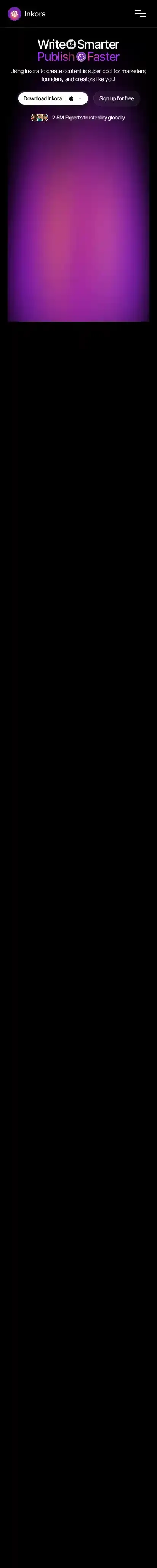 Inkora home page on mobile