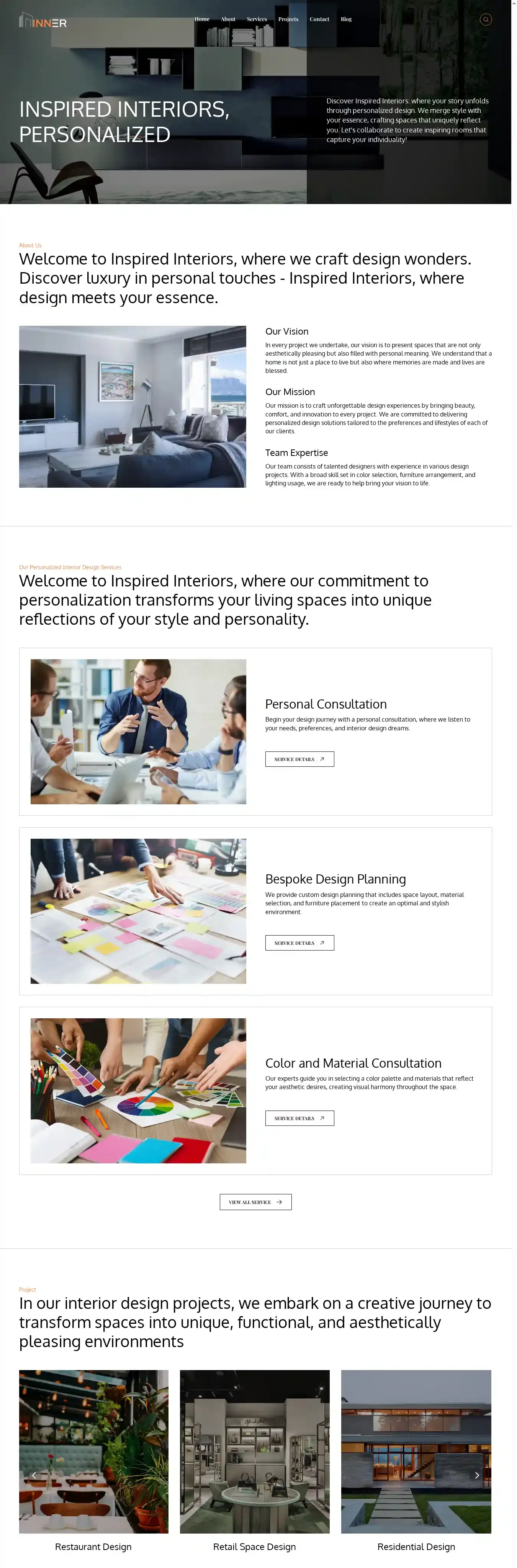 Inner home page on desktop