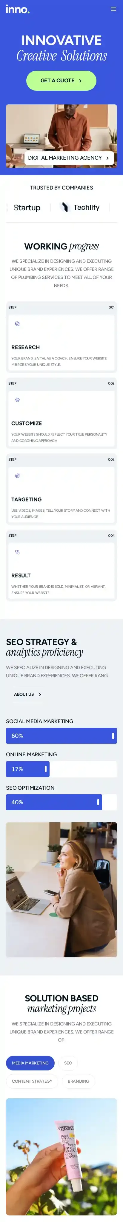 Innostudio home page on mobile