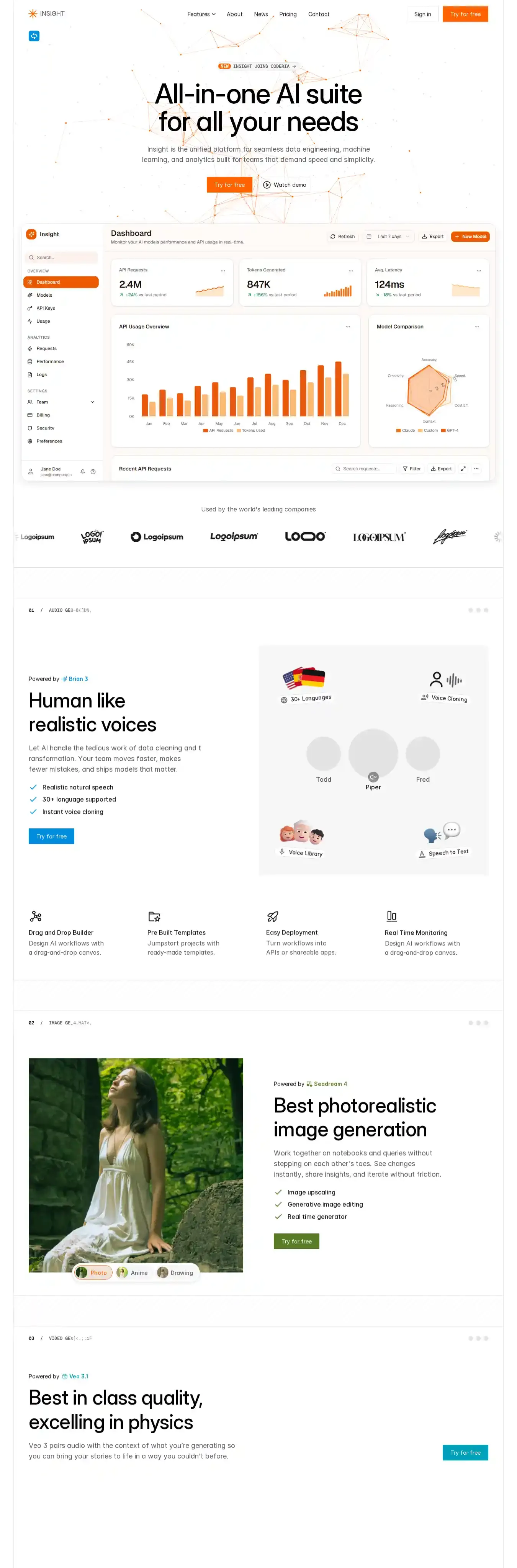 Insight home page on desktop