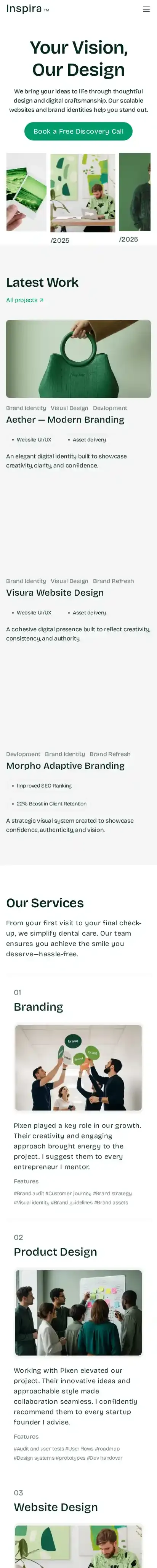 Inspira home page on mobile