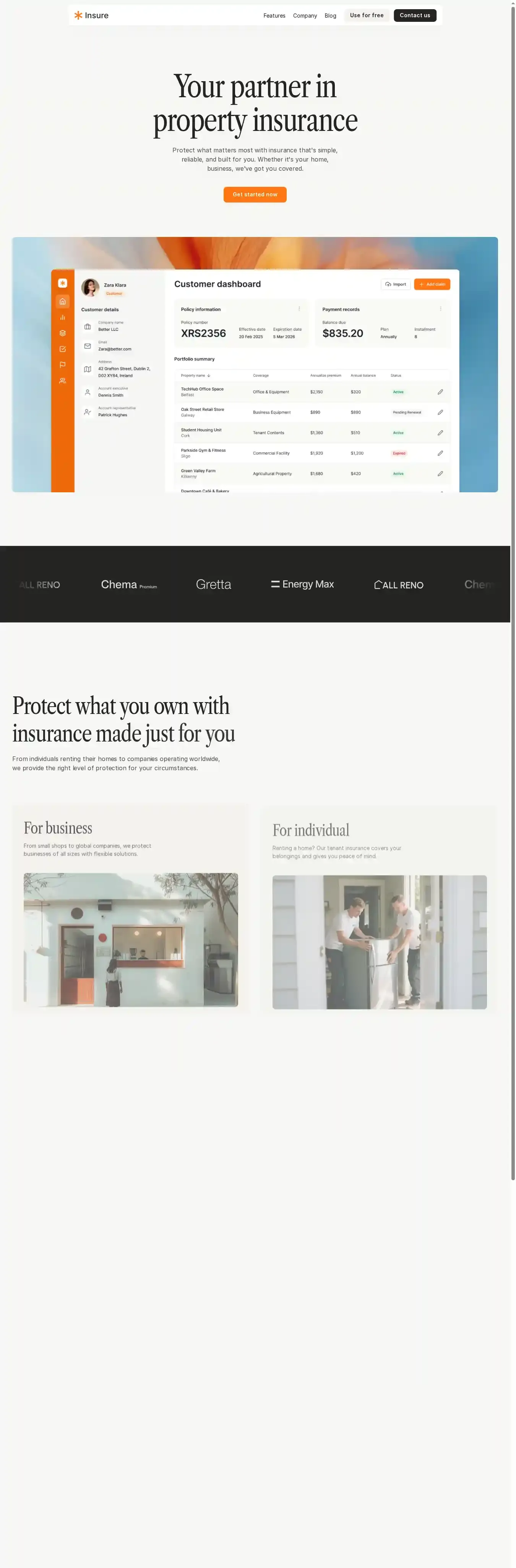 Insure home page on desktop