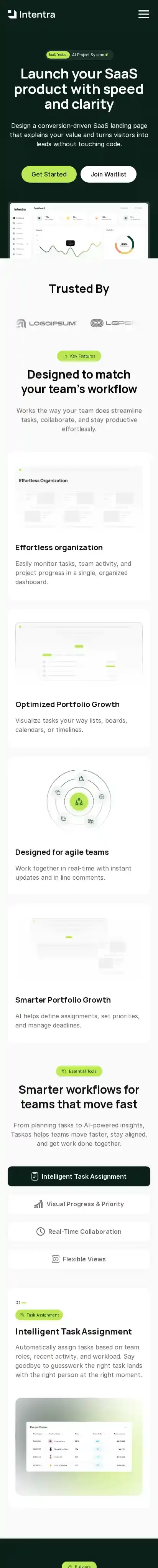 Intentra home page on mobile