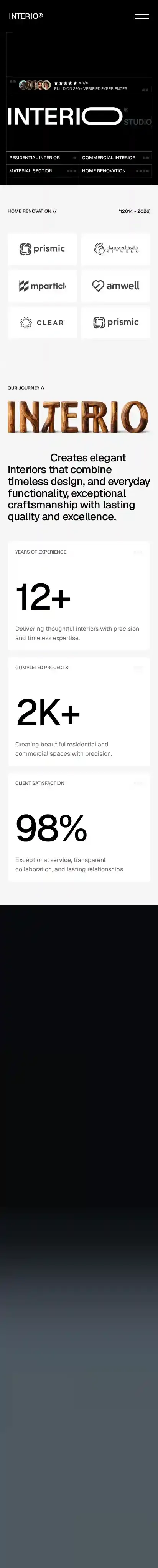 Interio ST home page on mobile