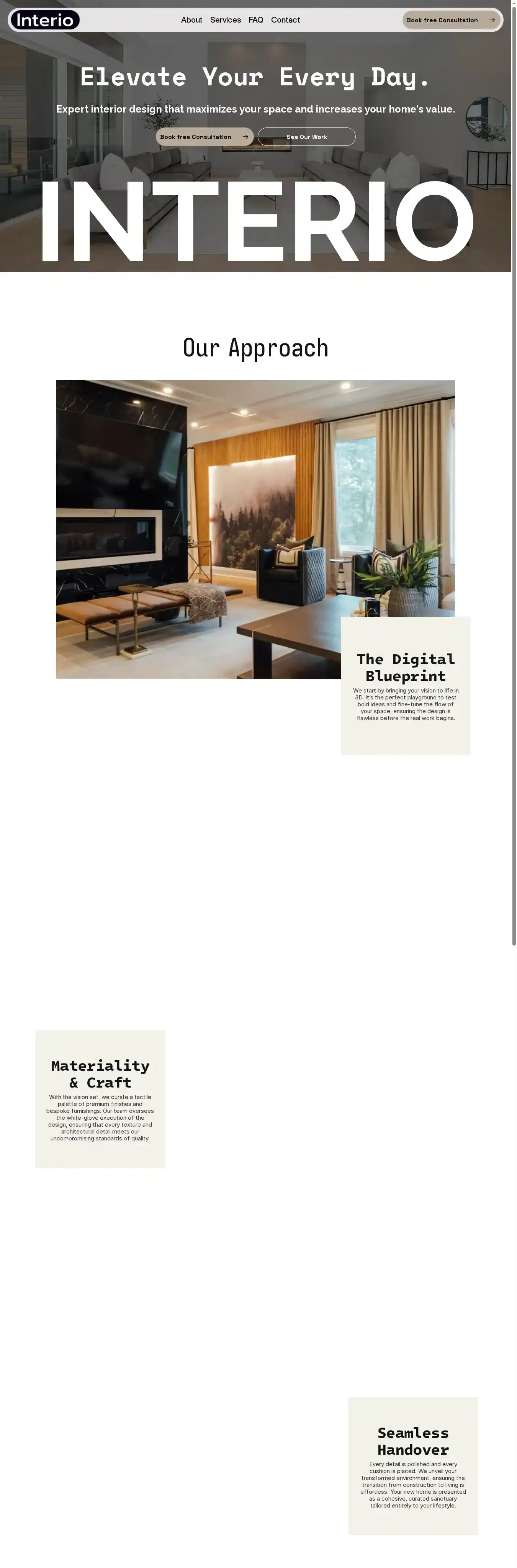Interio Studio home page on desktop