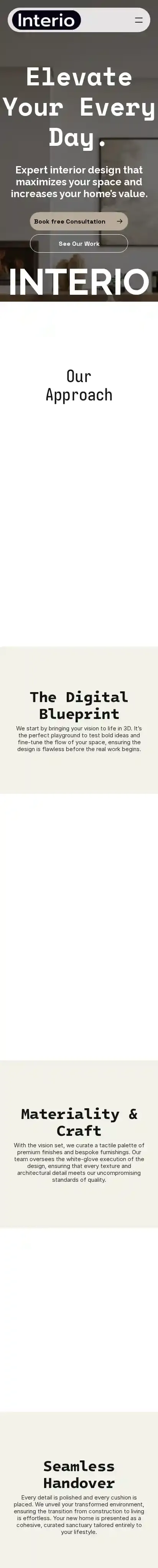 Interio Studio home page on mobile