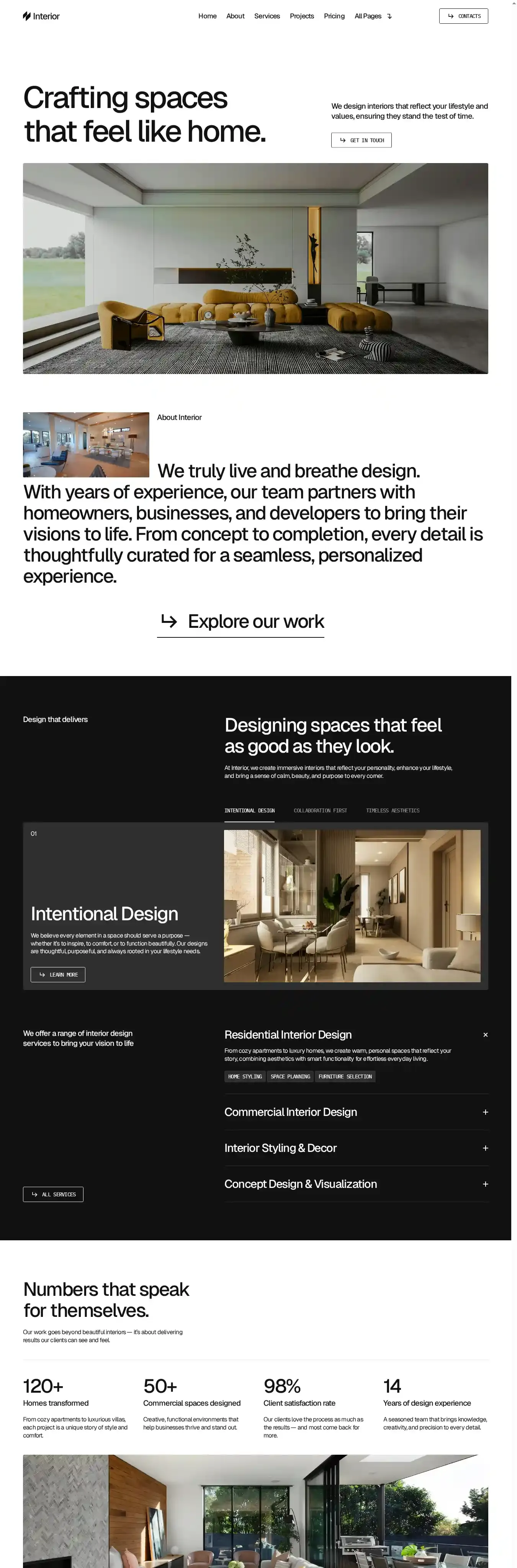 Interior Designs home page on desktop