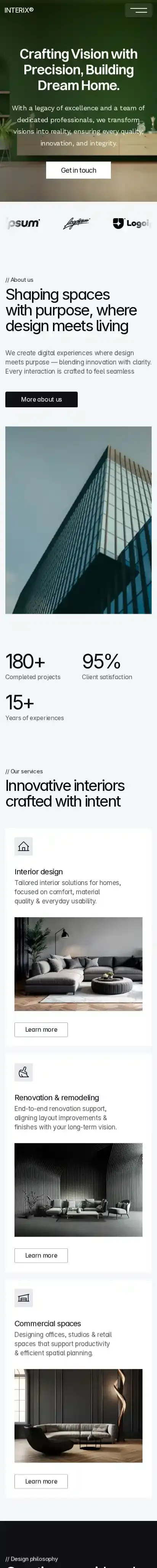 Interix home page on mobile