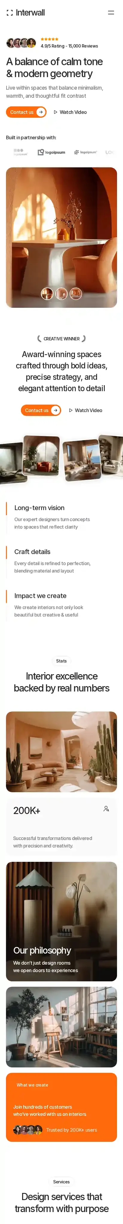 Interwall home page on mobile
