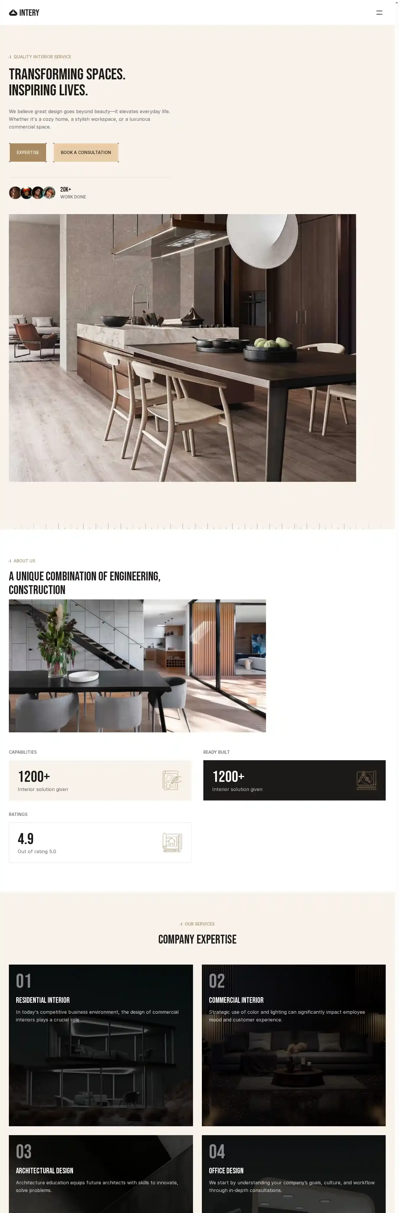 Intery home page on desktop