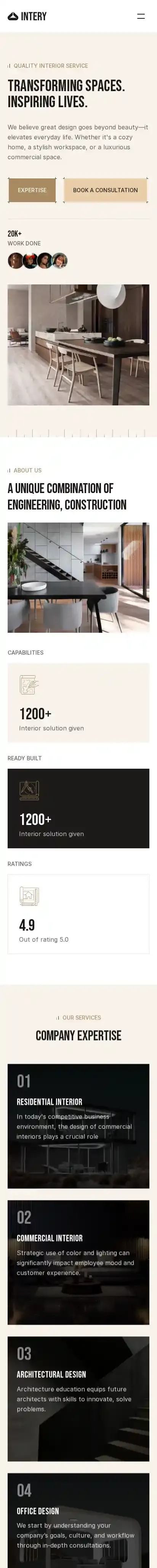 Intery home page on mobile