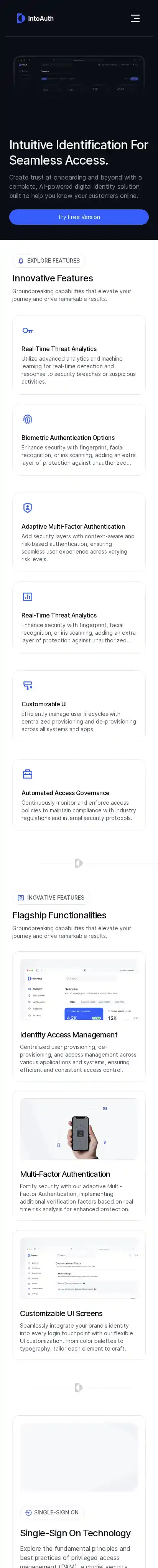 IntoAuth home page on mobile