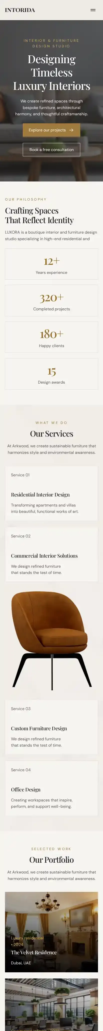 Intorida home page on mobile