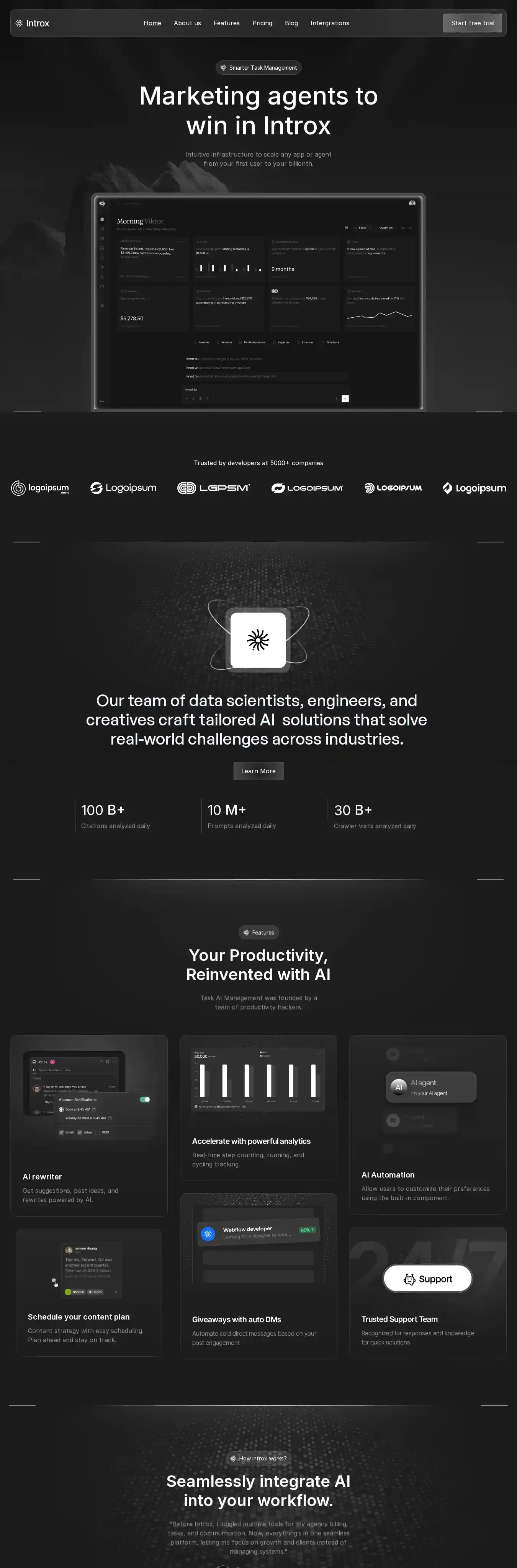 Introx home page on desktop