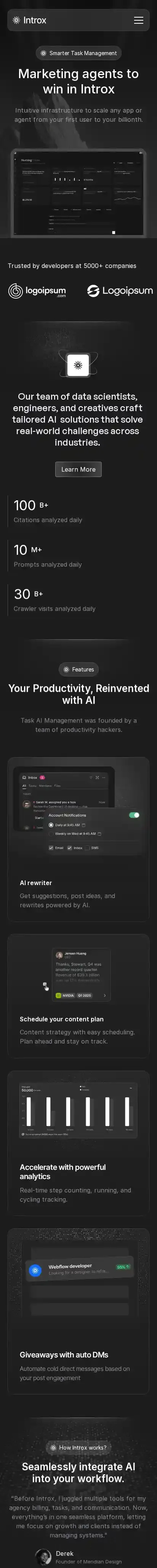 Introx home page on mobile