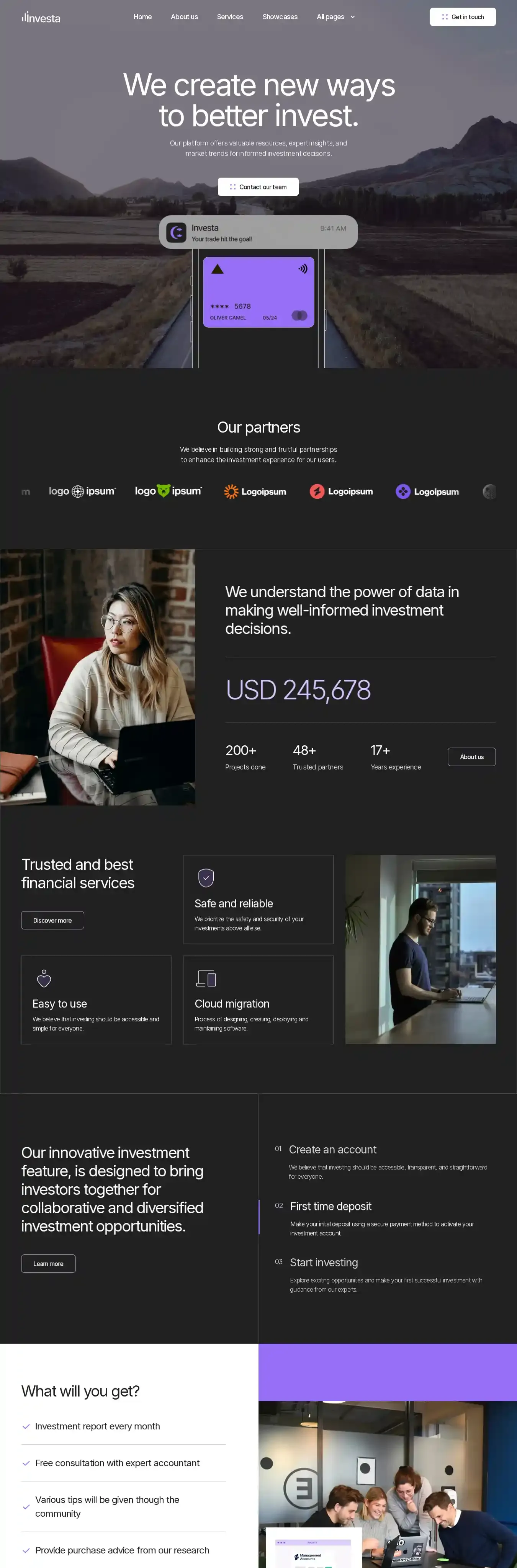 Investa home page on desktop