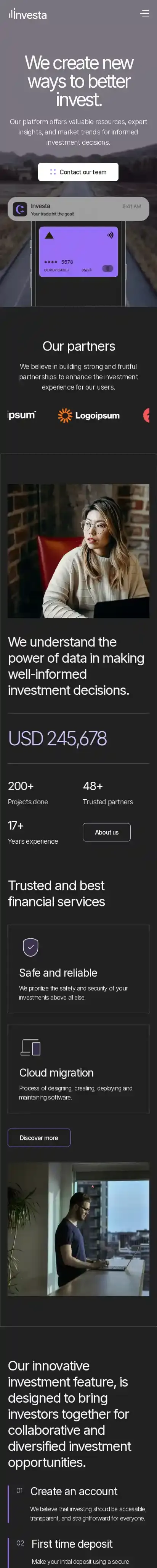 Investa home page on mobile