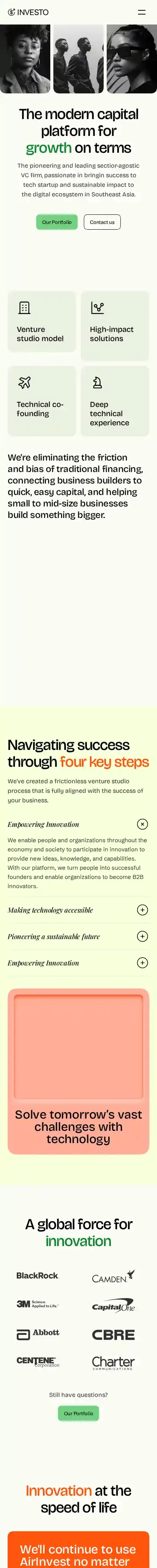 Investo home page on mobile