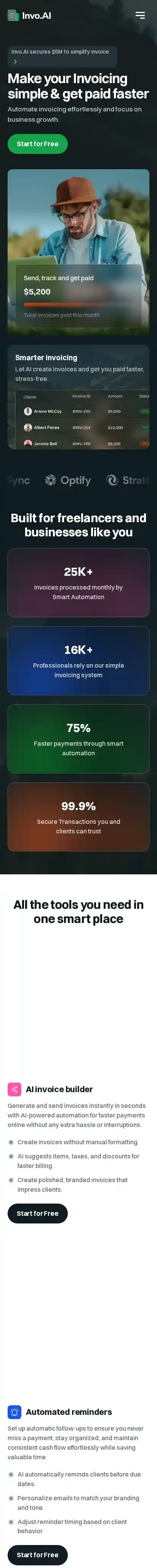 Invo home page on mobile