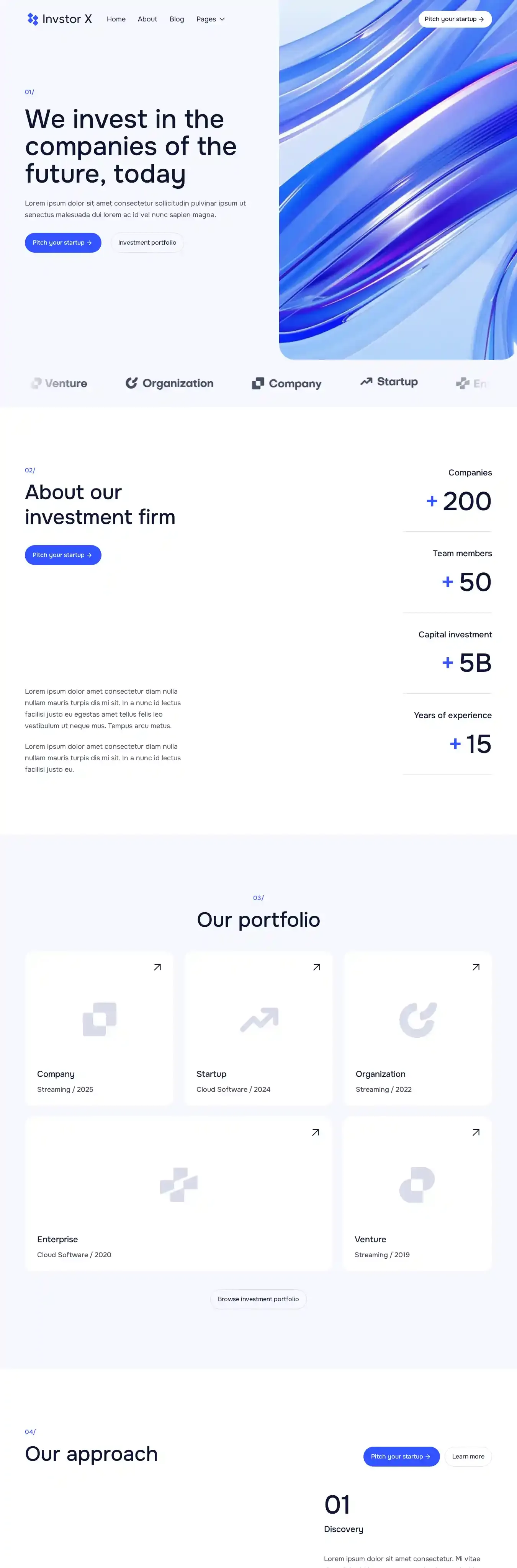Invstor X home page on desktop
