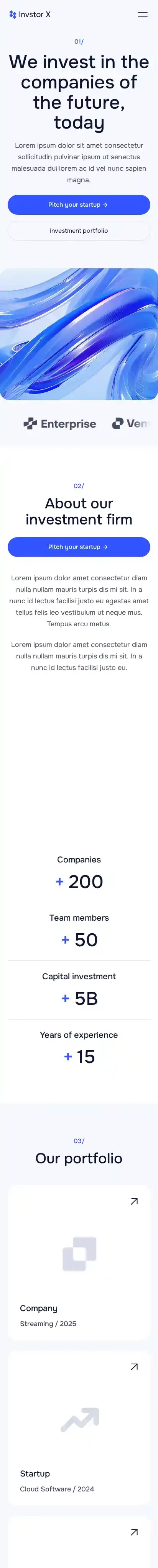 Invstor X home page on mobile