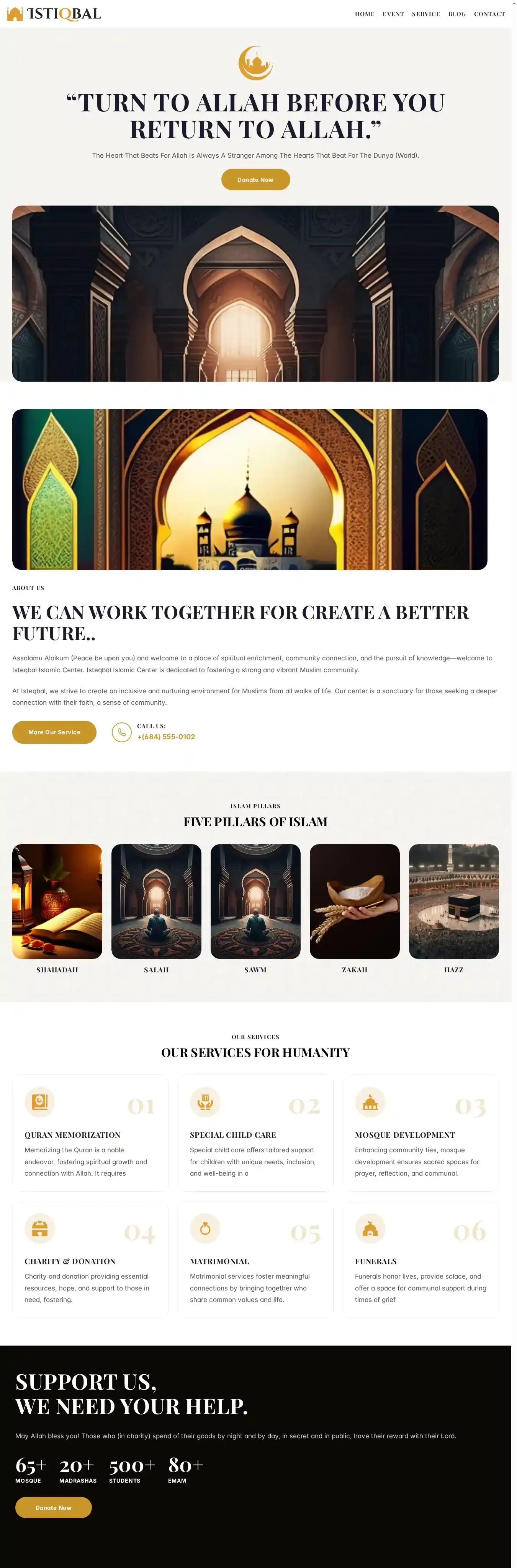 Istiqbal home page on desktop