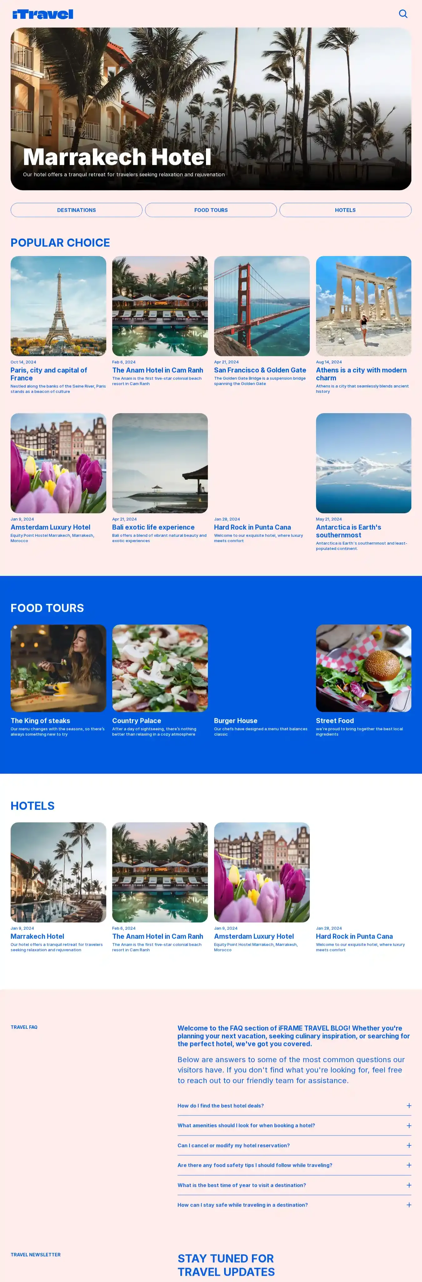 iTravel home page on desktop