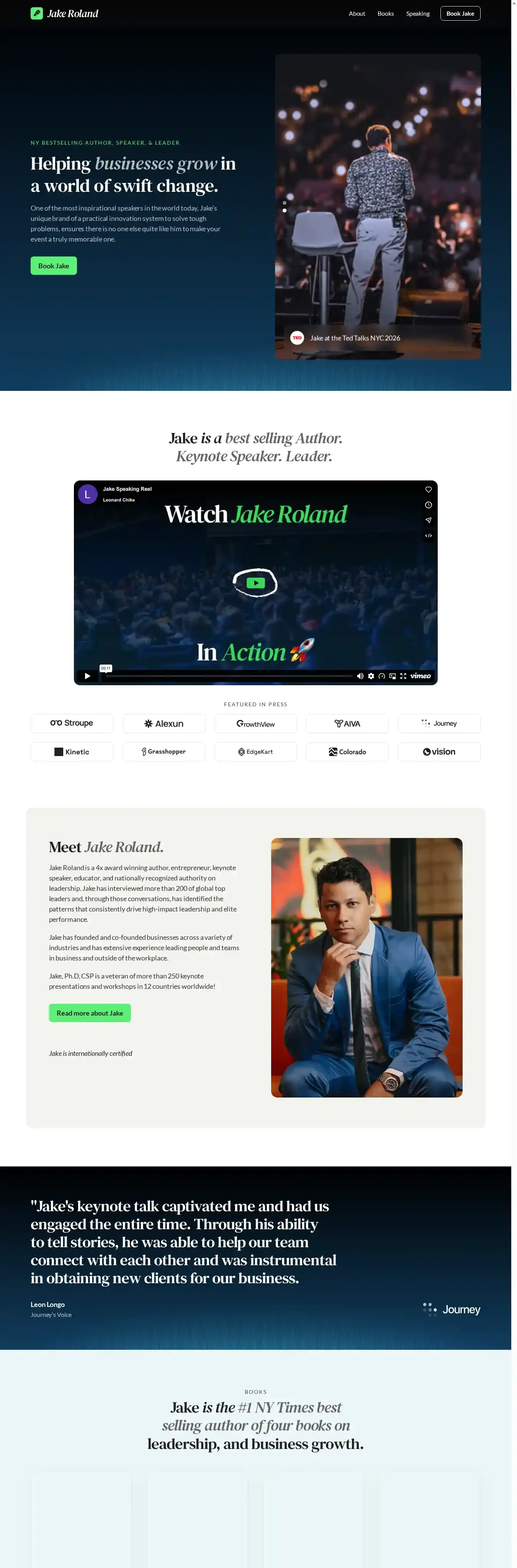 Jake Roland home page on desktop