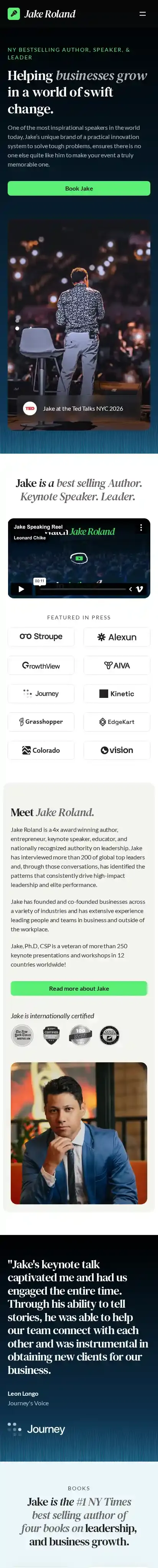Jake Roland home page on mobile