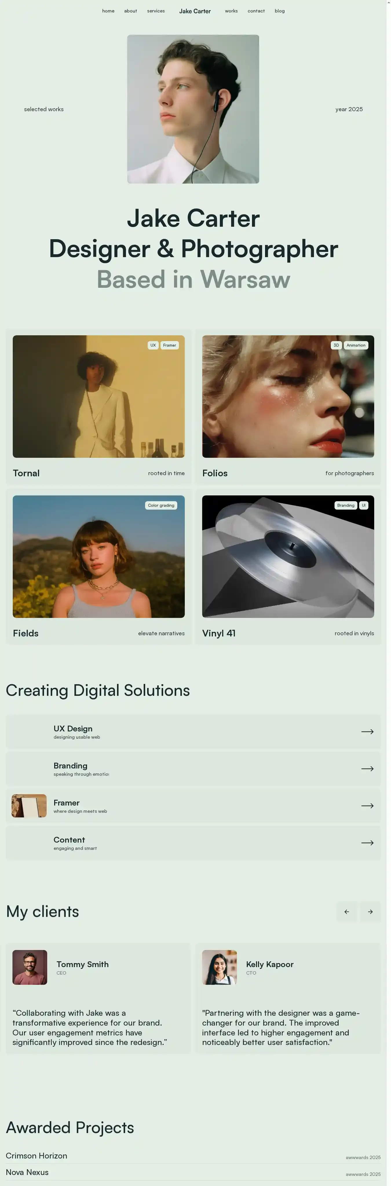 Jake home page on desktop