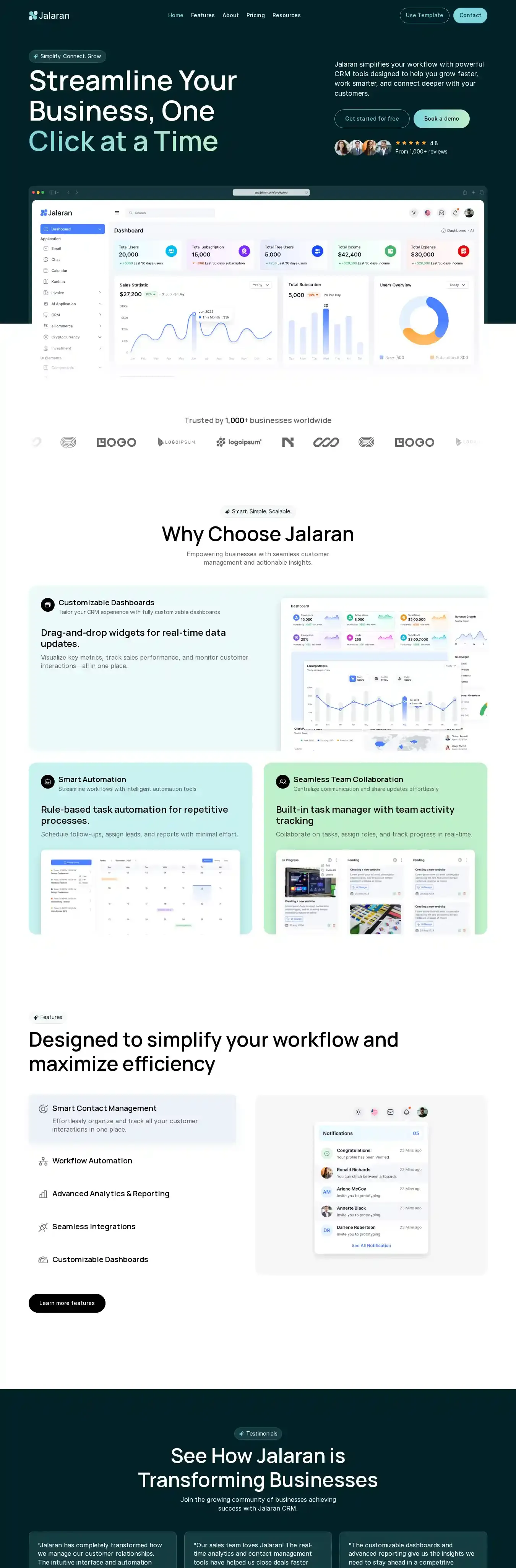 Jalaran home page on desktop