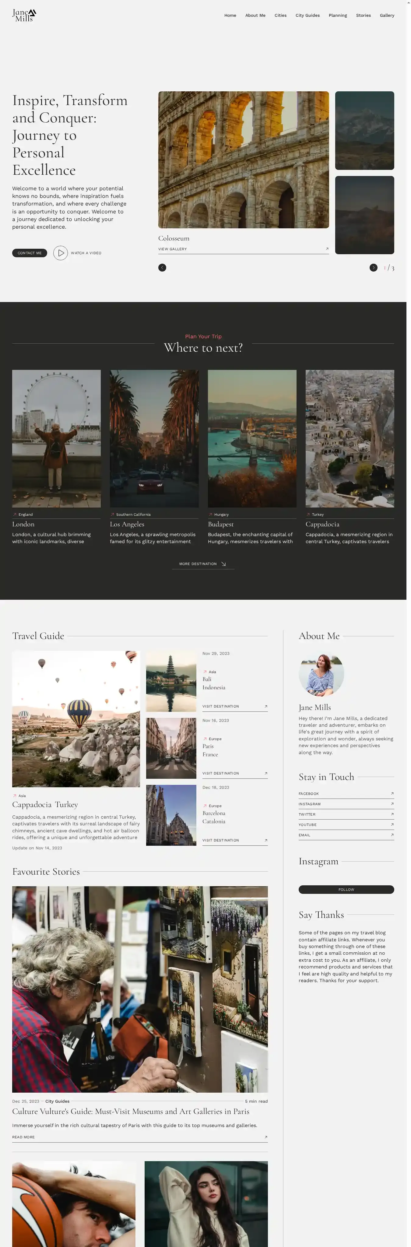 JaneMills home page on desktop