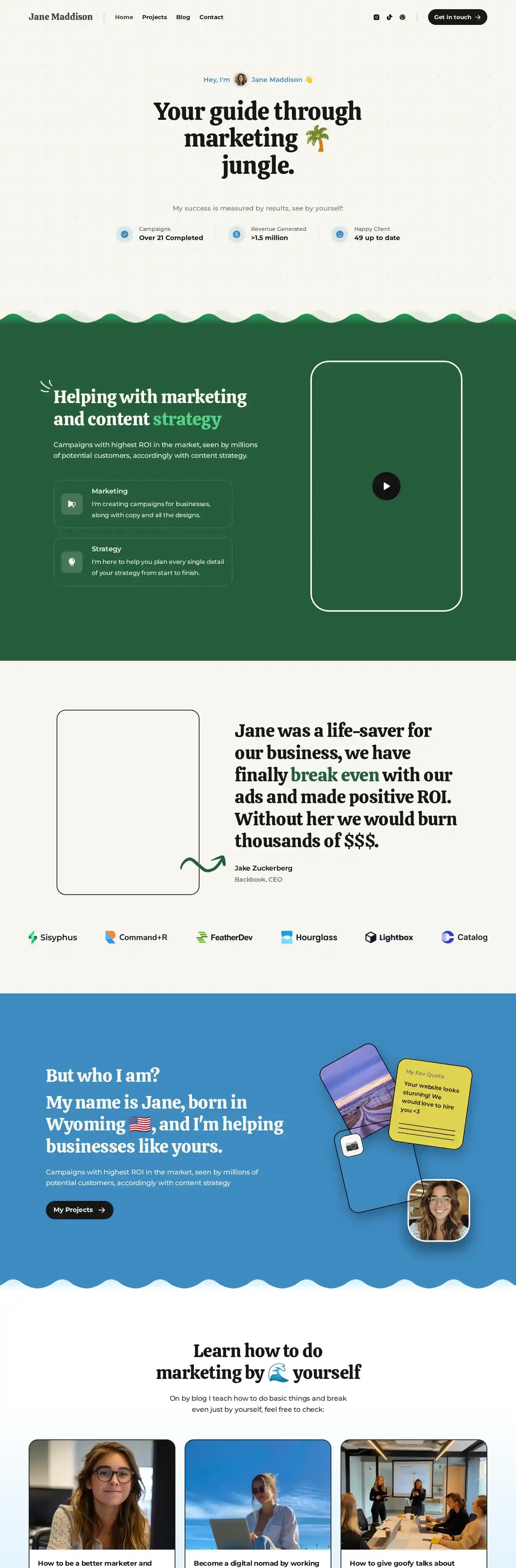 Jane home page on desktop