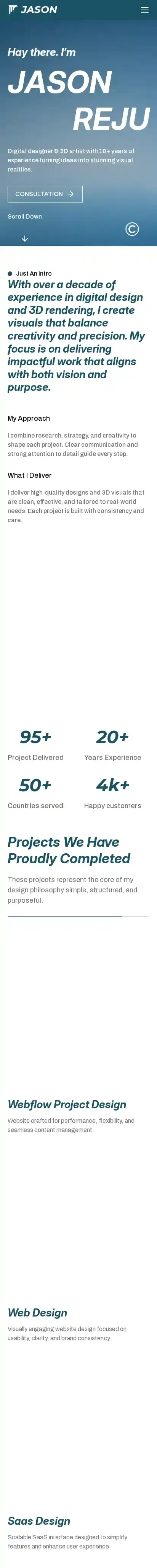JASON REJU home page on mobile