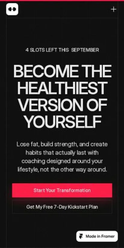 Jedi Fitness home page on mobile