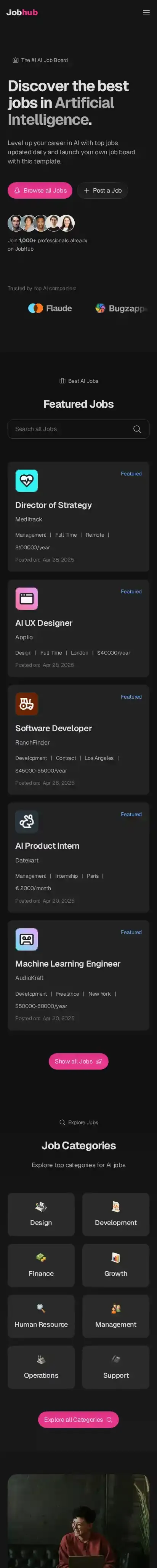 Jobhub home page on mobile