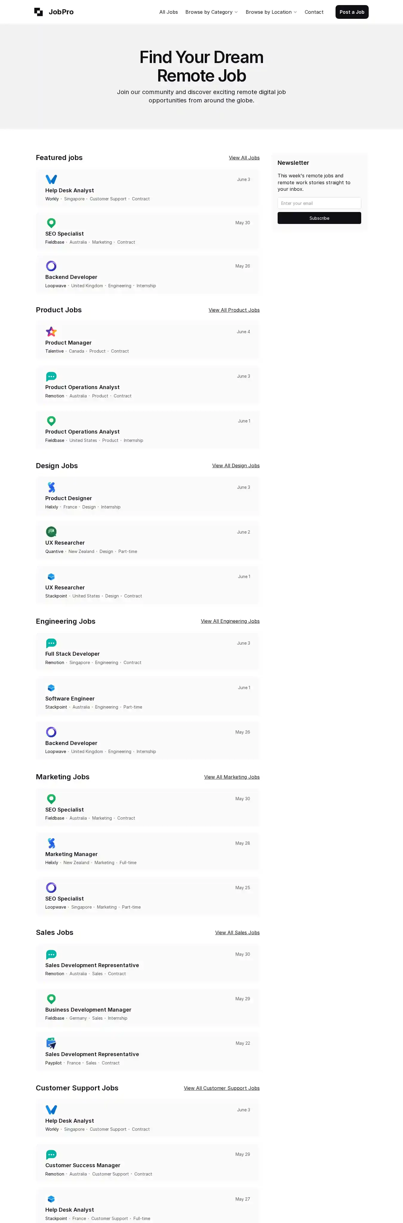 JobPro home page on desktop