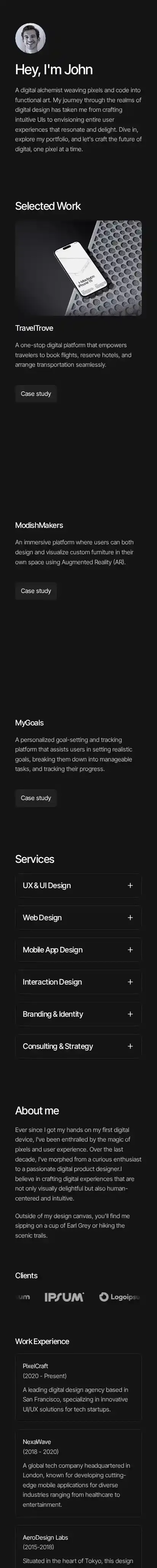 JOHN home page on mobile