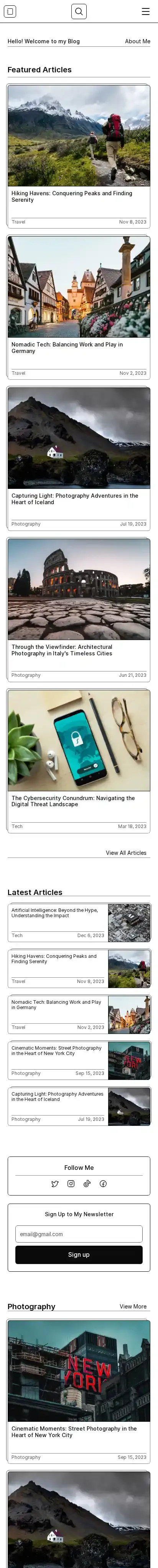 Journal home page on mobile