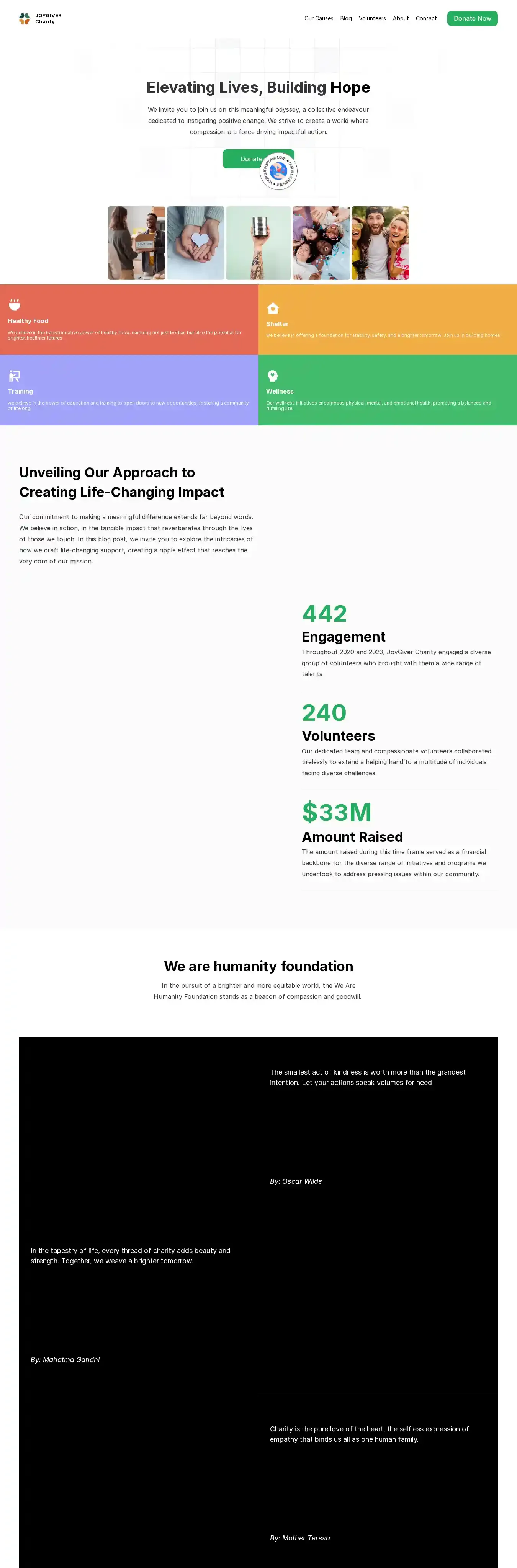 Joygiver home page on desktop