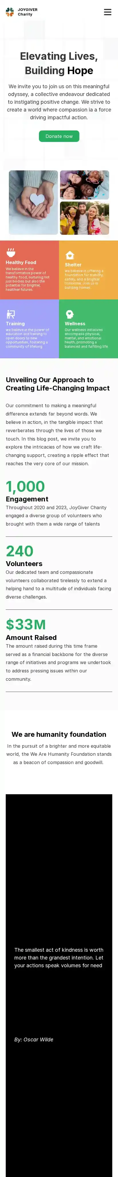 Joygiver home page on mobile
