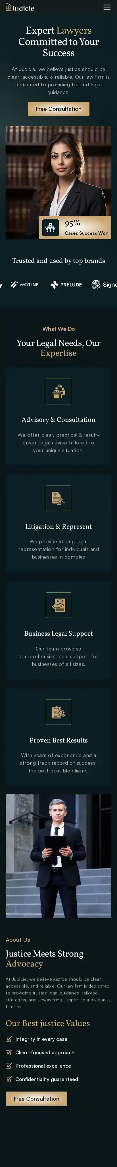 Judicie home page on mobile