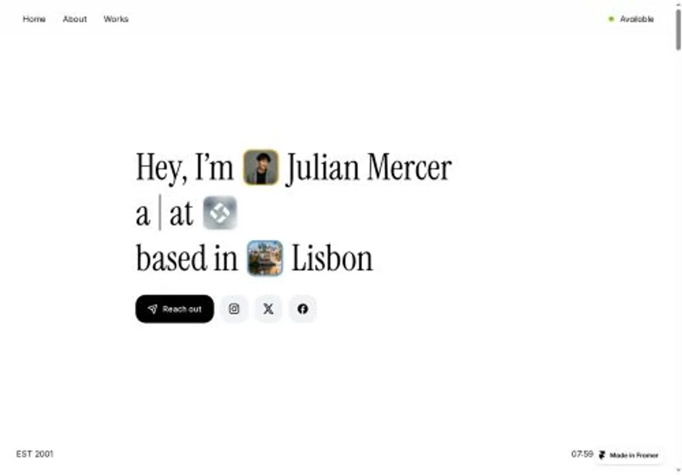 Julianmercer home page on desktop