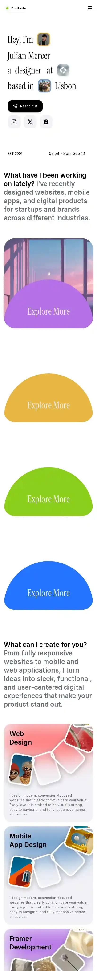 Julianmercer home page on mobile