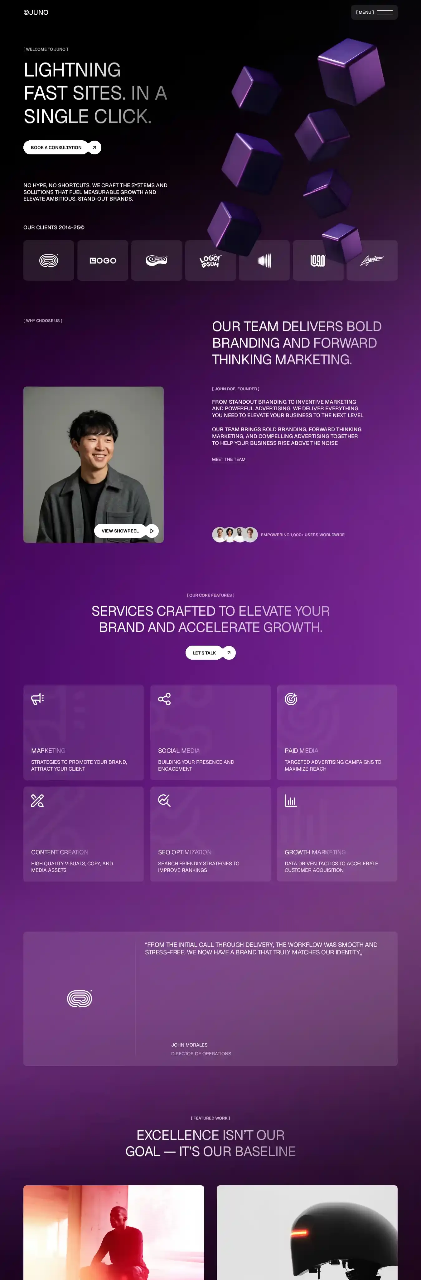 Juno X home page on desktop