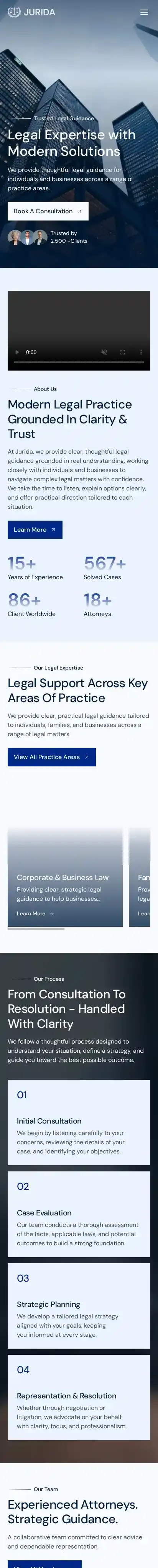 Jurida home page on mobile