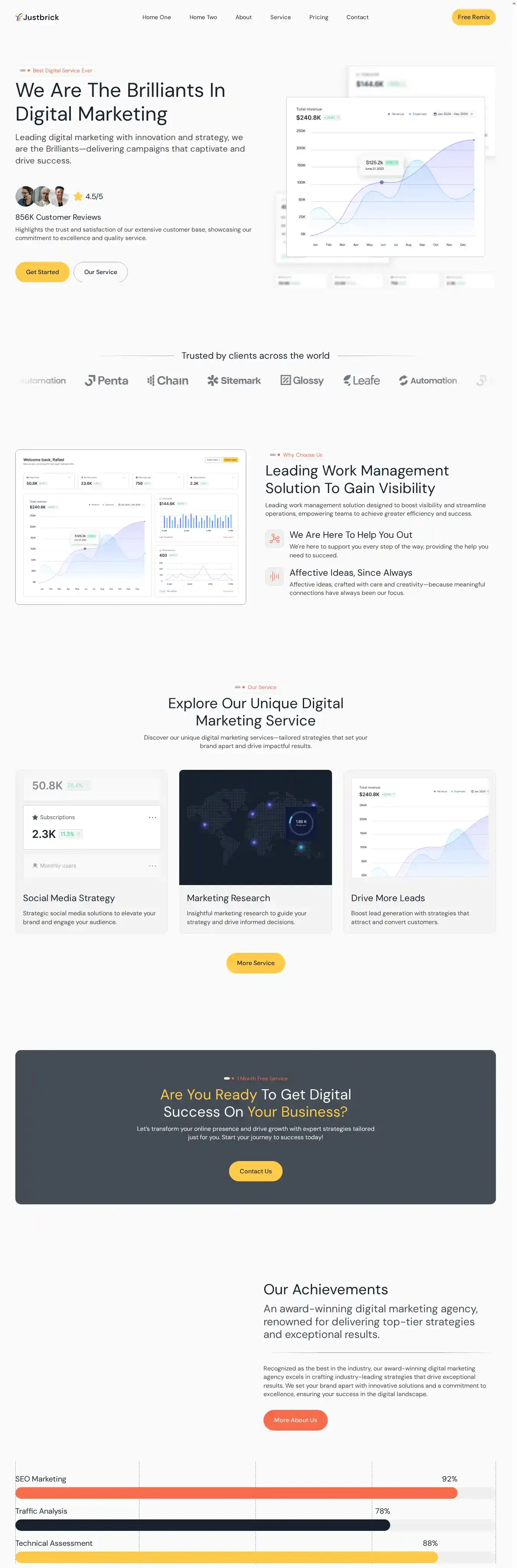 Justbrick home page on desktop