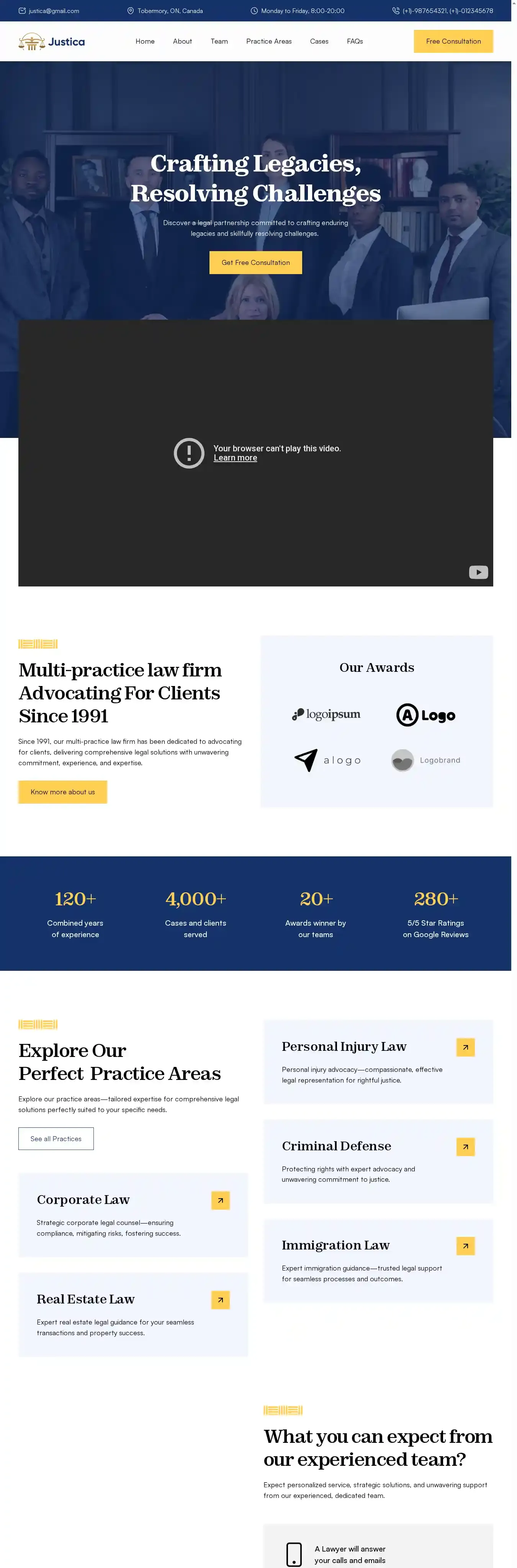Justica home page on desktop